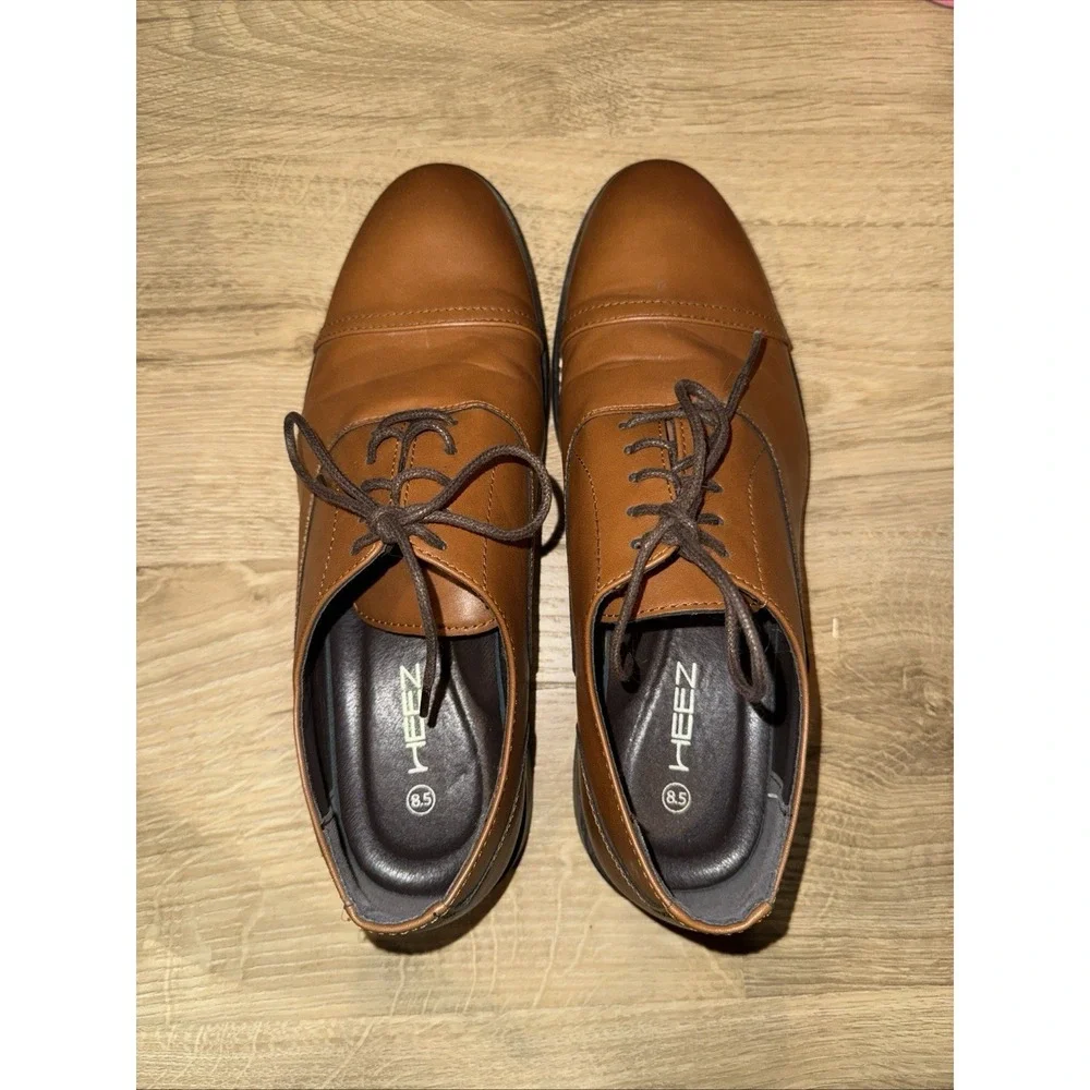 HEEZ Men Lace-Up Oxford Brown Dress Shoes Leather LaceUp Casual  Formal Size 8.5